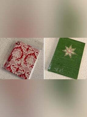 Green Hand-Bound Silk Cloth Journal & Red/White notebook with pen-NWT